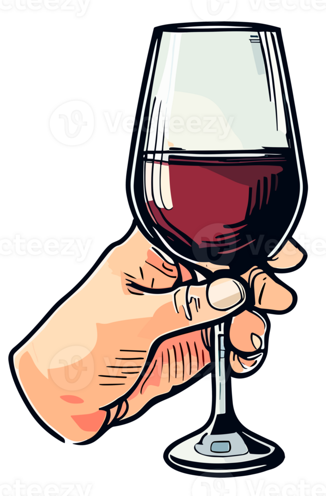 Hand holding a Red Wine glass isolated. Clip art illustration style. png