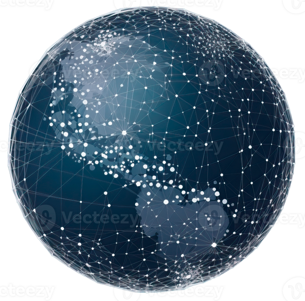 modern aarde wereldbol met netwerk rooster en deeltjes verbonden geïsoleerd. globaal netwerk verbinding. ai generatief png