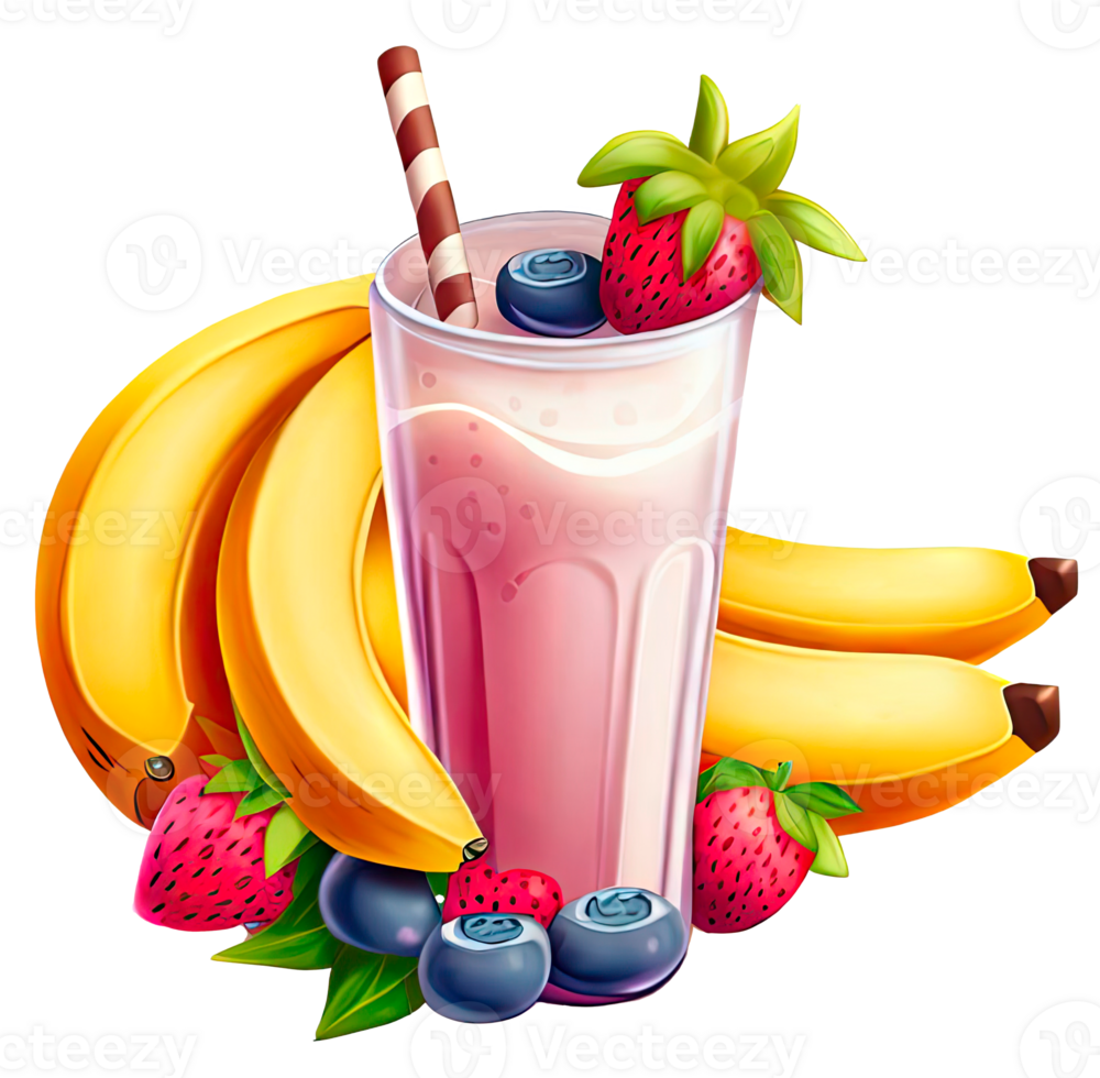 Fruit smoothie glass with some fruits isolated. png