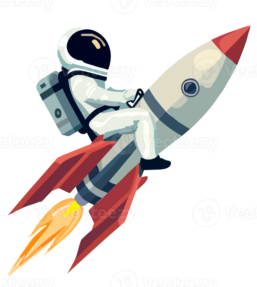 Astronaut riding a rocket isolated. Cartoon illustration style. png