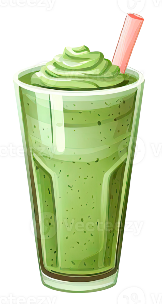Fresh green smoothie glass with straw isolated. png