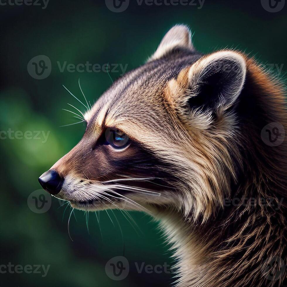 Close up animal side face of a raccoon, created with technology photo