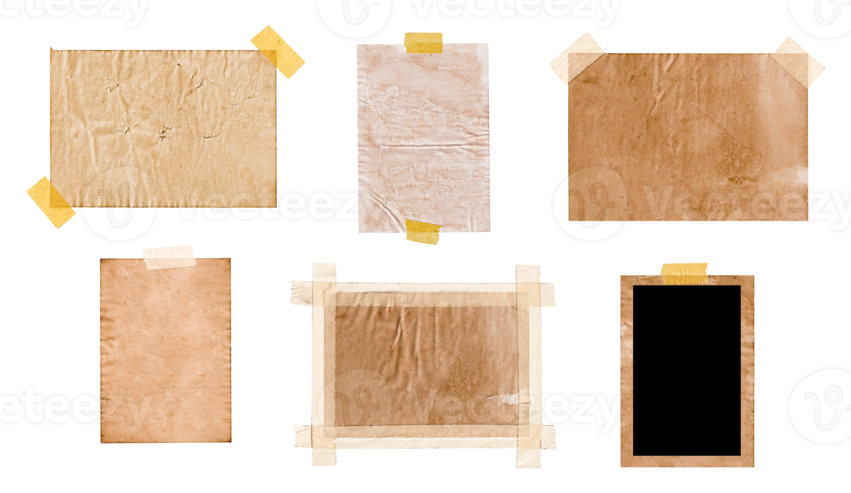 Set of old paper glued with tape. Vintage  paper frame png