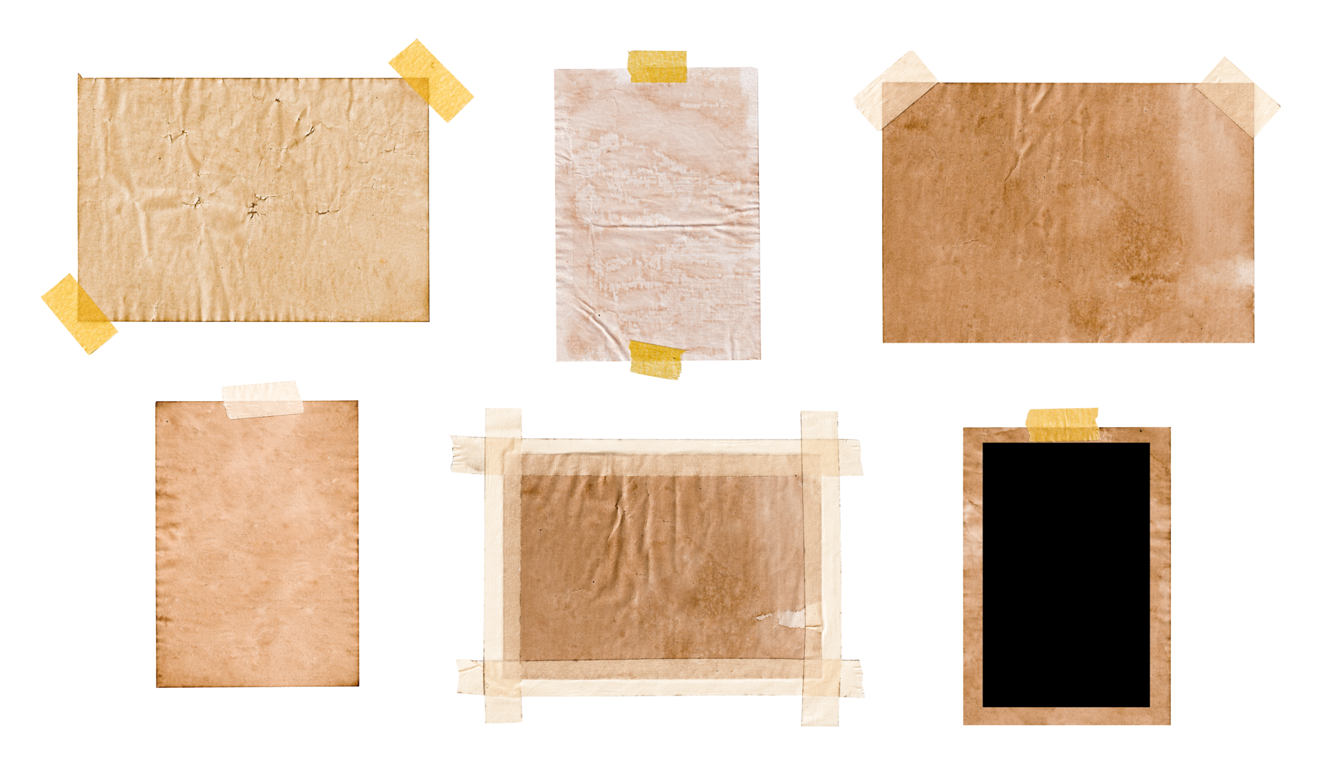 Set of old paper glued with tape. Vintage paper frame 24657114 PNG
