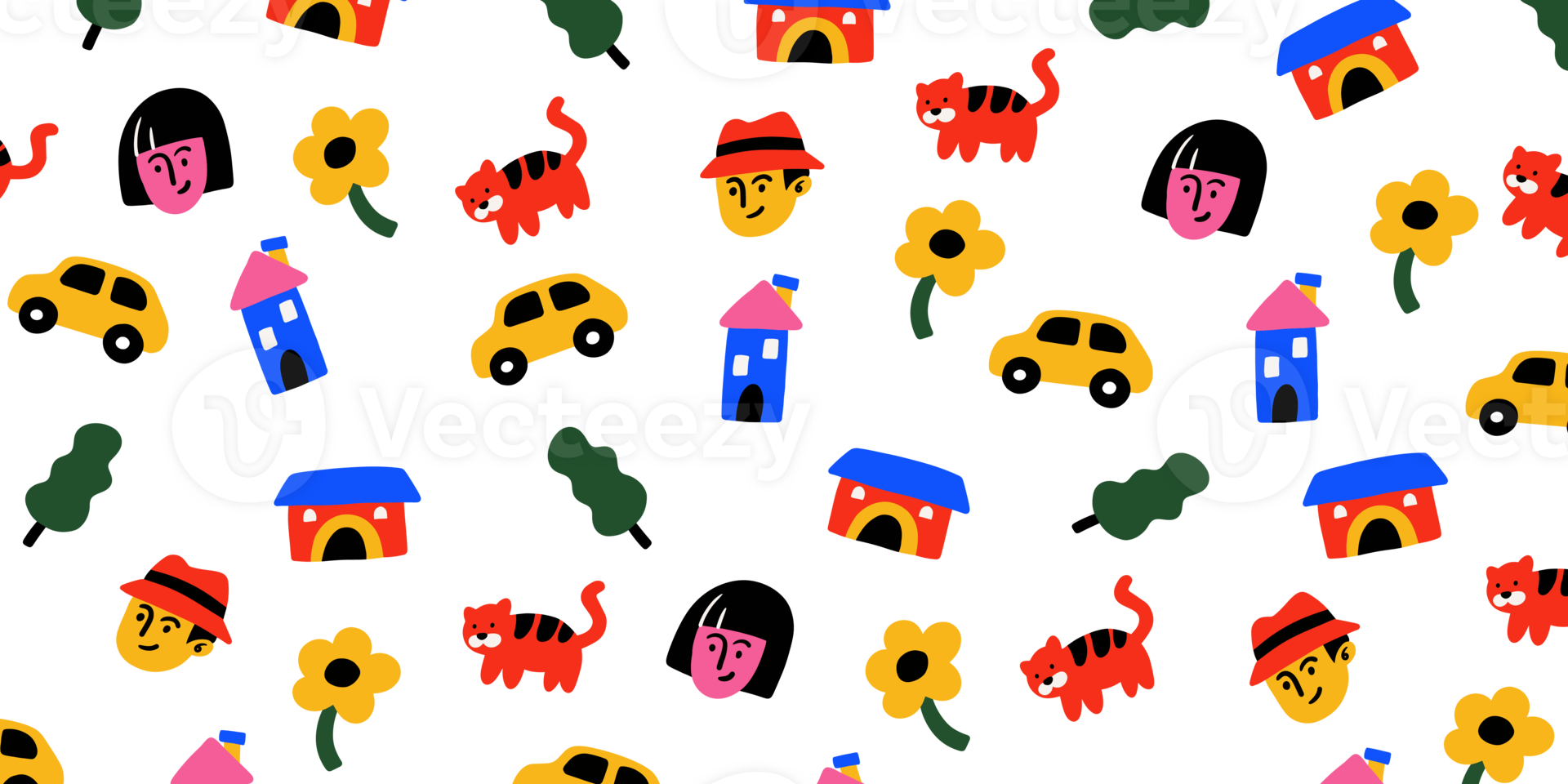 trendy kids cartoon pattern png