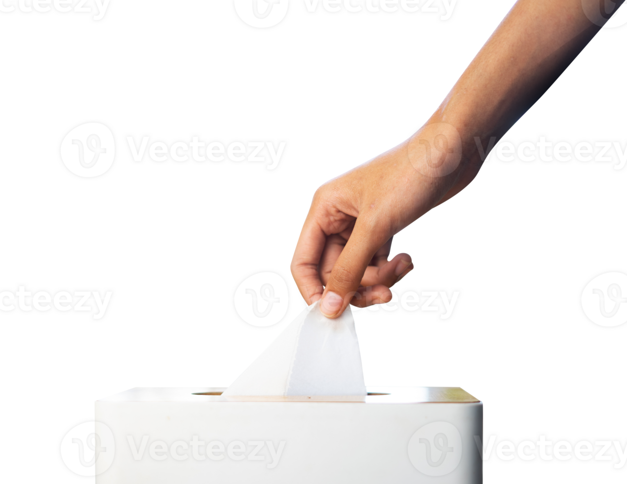 hand pulling tissue sheet from storage box png
