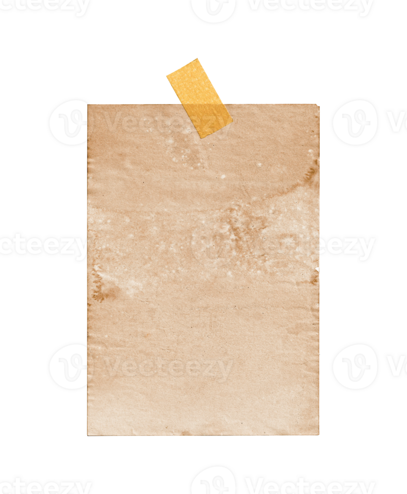 Rough old paper note with tape isolated png