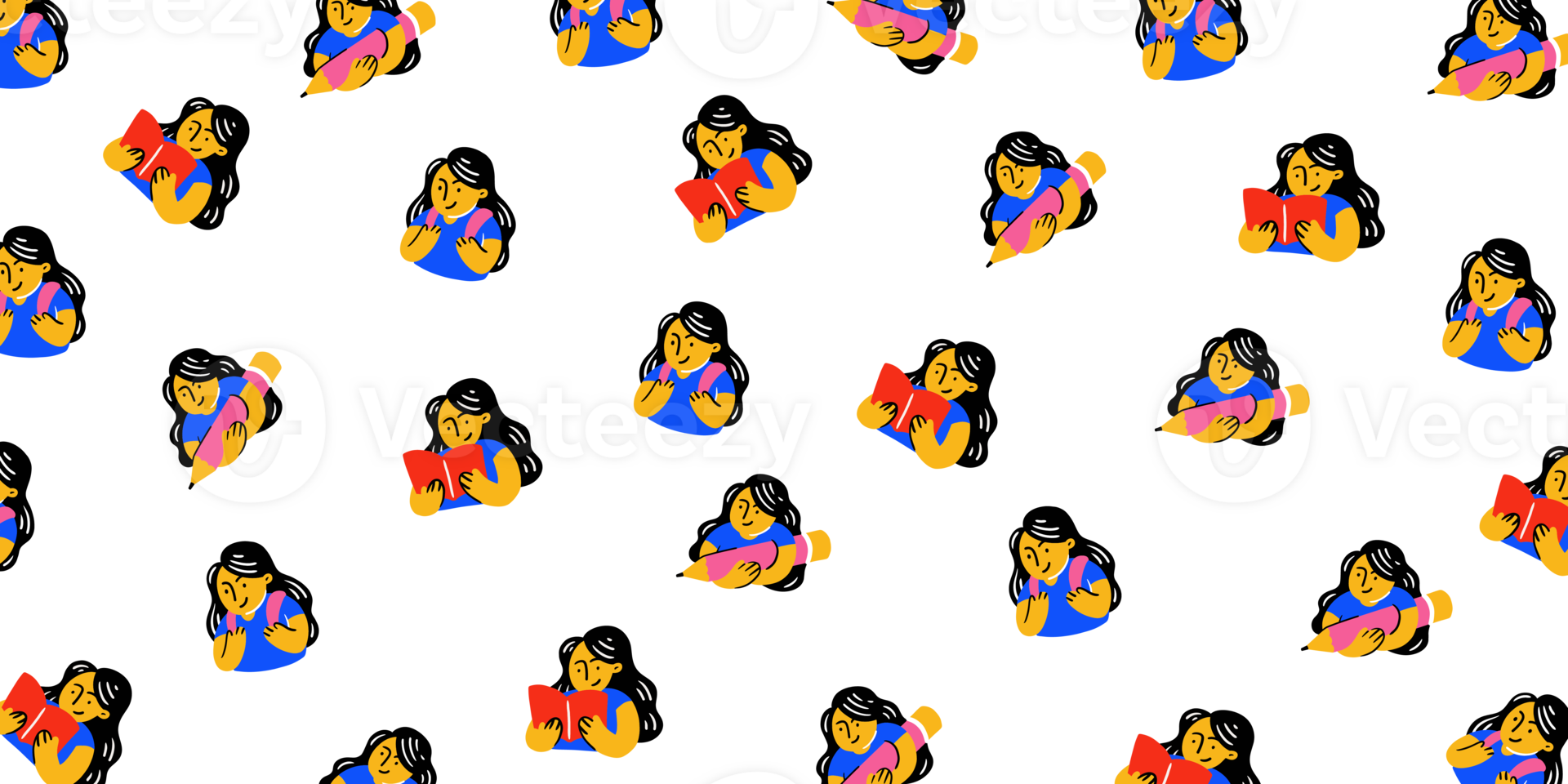 study girls cartoon pattern png