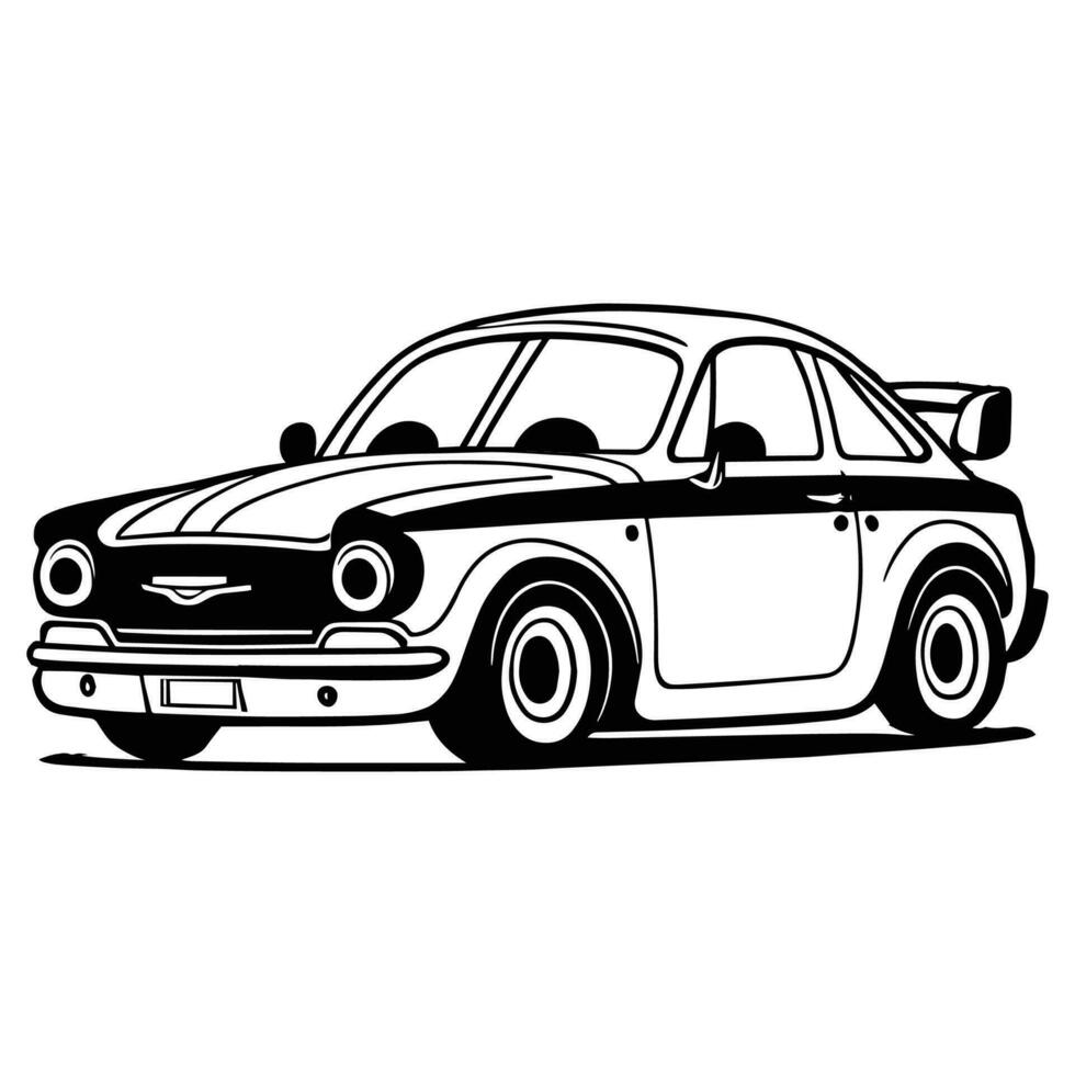 This is s a vector car clipart, car vector silhouette, a black and white car on the road vector line art.