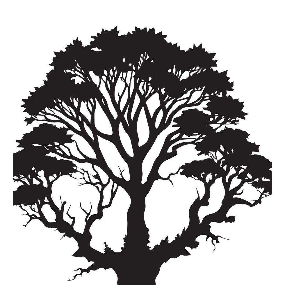 vector árbol silueta, bosque vector silueta, negro y blanco árbol y bosque silueta.