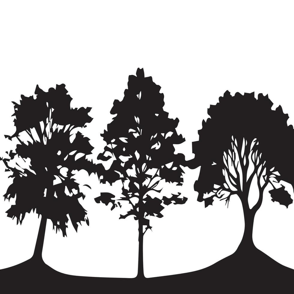 Vector Tree Silhouette, Forest vector Silhouette, Black and white Tree and Forest Silhouette.