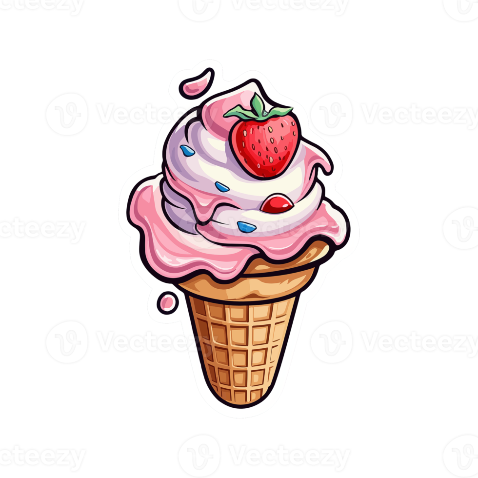 Sticker of Ice Cream With Strawberry On Top Sweet And Delicious Hand Drawn png