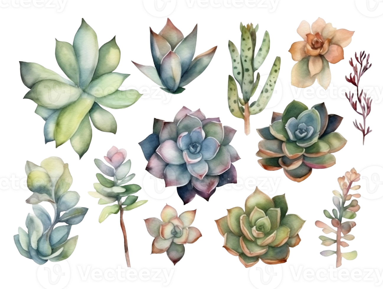 Watercolor set of cozy cute succulent plants. Inspiration quotes. Home gardening. House plants. illustration. png
