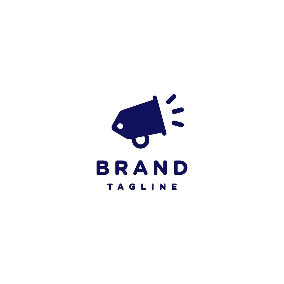 Megaphone Shaped Label Icon Logo Design. Megaphone and Price Tag Icon In One Logo Design. vector