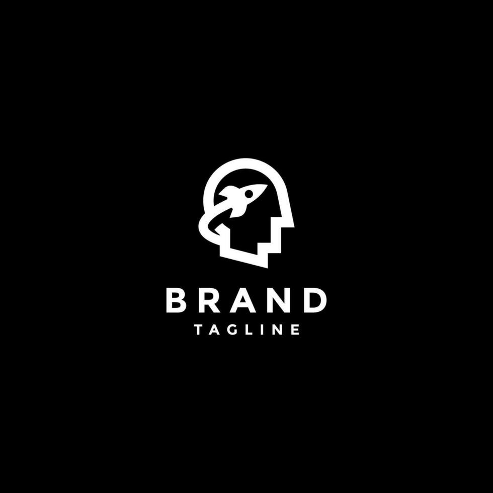 Rocket inside Head Icon Logo Design. Simple Outline Rocket And Person Icon Logo Design. vector