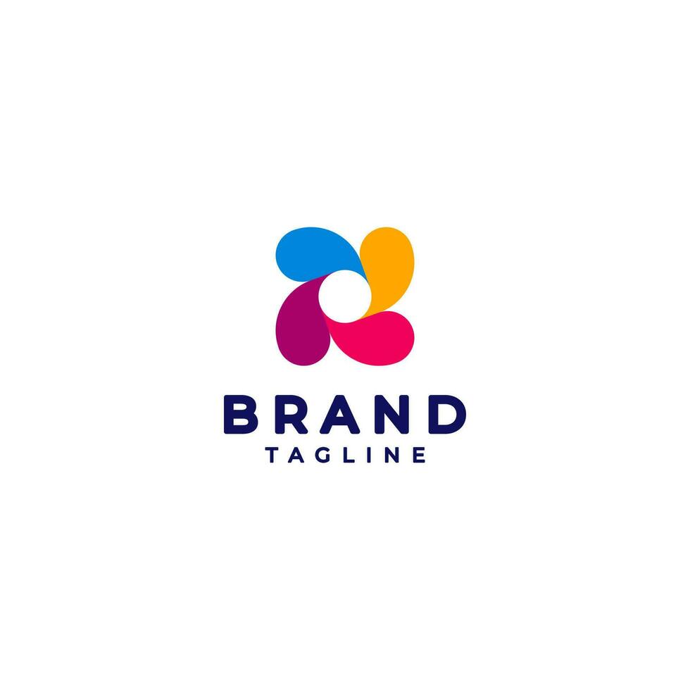 Minimalist Colorful Rotating Propeller Icon Logo Design. Thick, circular wavelines of color emerge from the white circle in the center. vector