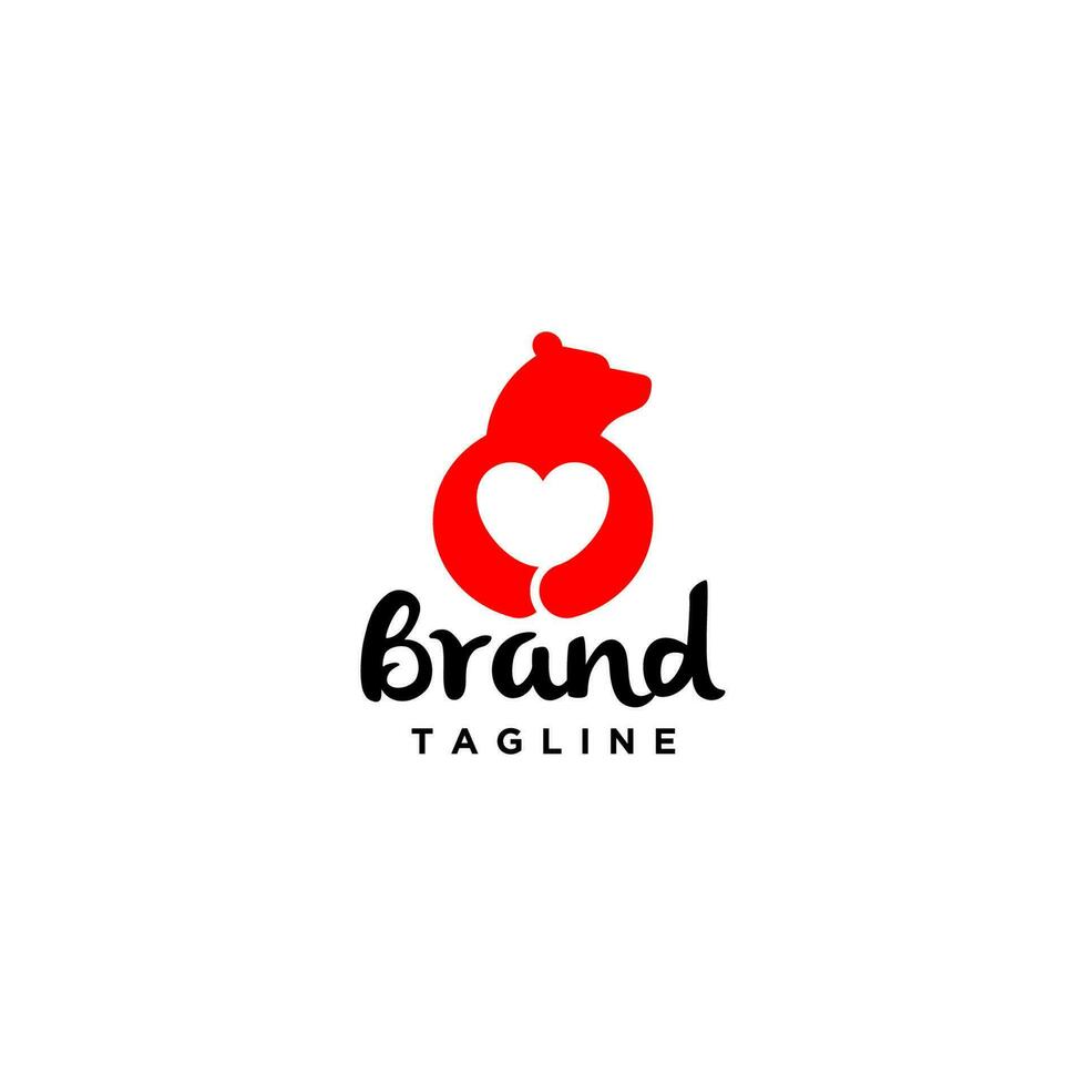 Bear Silhouette Hugging Heart Logo Design. Heart symbol in the arms of a bear logo design. vector