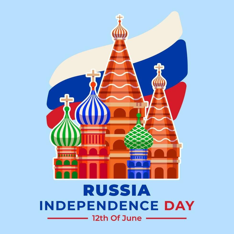 Rusia nacional día. Rusia punto de referencia con ruso bandera en antecedentes y saludo texto Rusia día en 12 junio vector