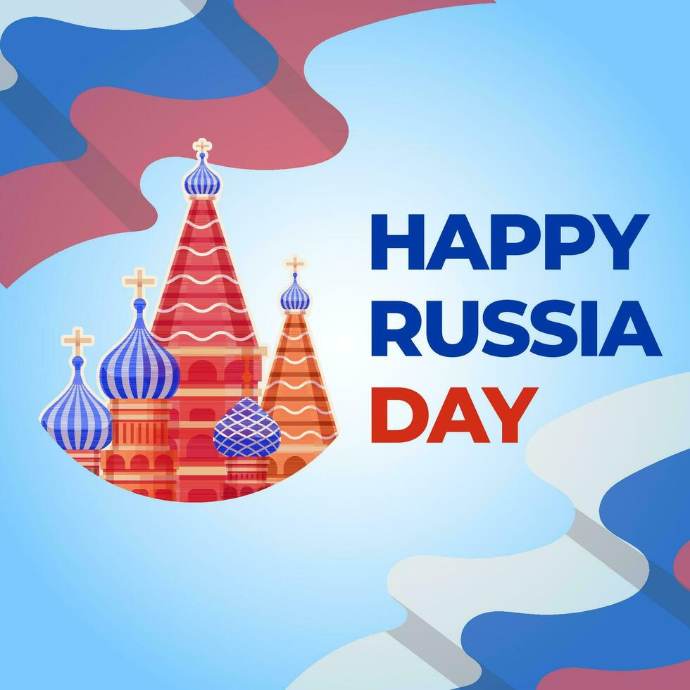 Rusia nacional día. Rusia punto de referencia con ruso bandera en antecedentes y saludo texto Rusia día en 12 junio vector