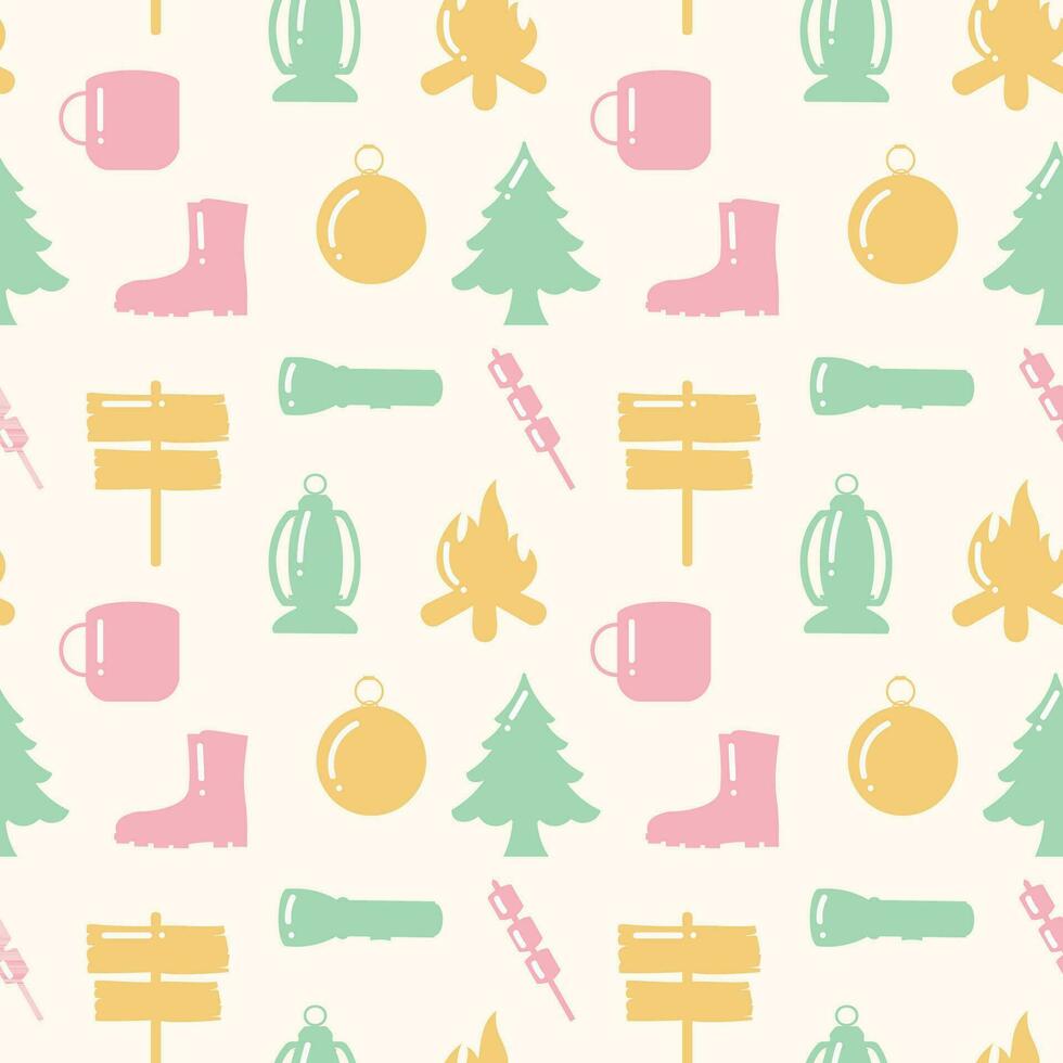 Summer Camp Seamless Pattern Design of Camping and Traveling in Template Hand Drawn Cartoon Flat Illustration vector
