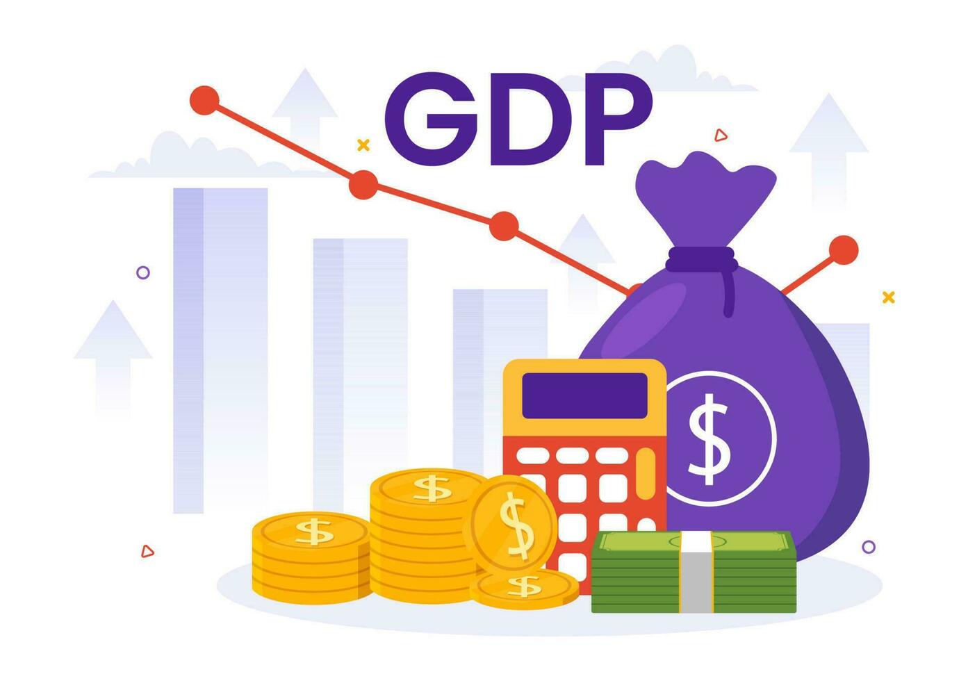 pib o bruto Doméstico producto vector ilustración con económico crecimiento columna y mercado productividad gráfico en plano dibujos animados mano dibujado plantillas