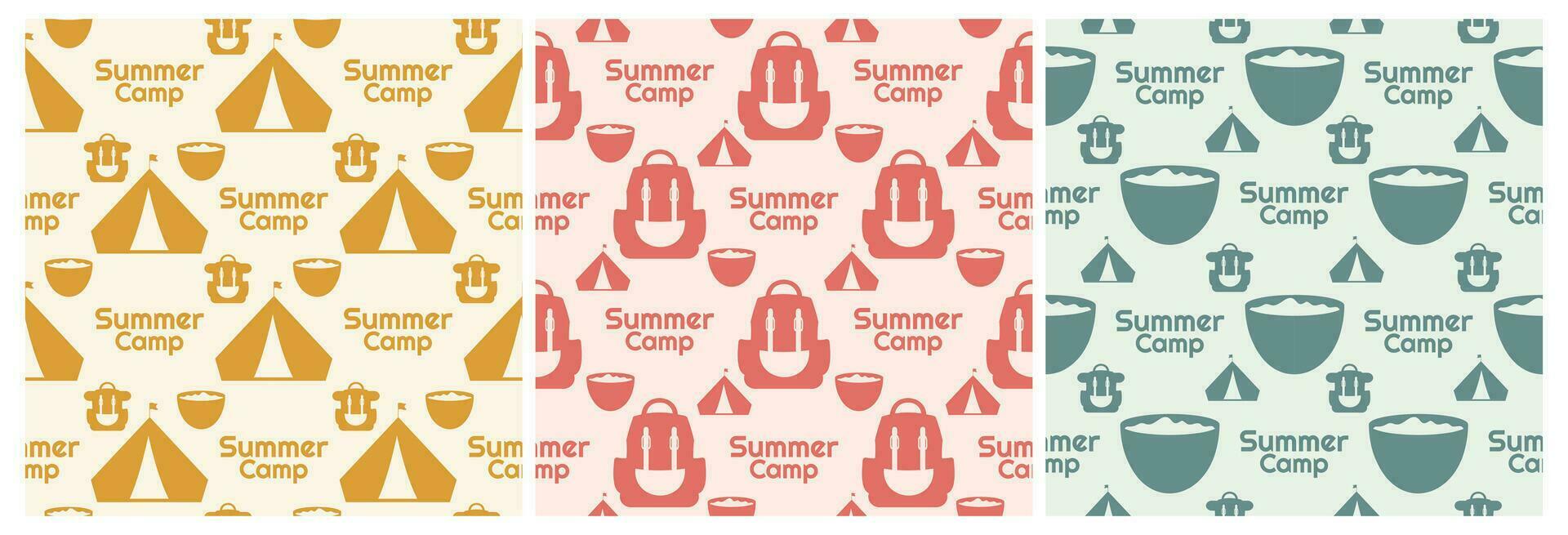 Set of Summer Camp Seamless Pattern Design of Camping and Traveling in Template Hand Drawn Cartoon Flat Illustration vector