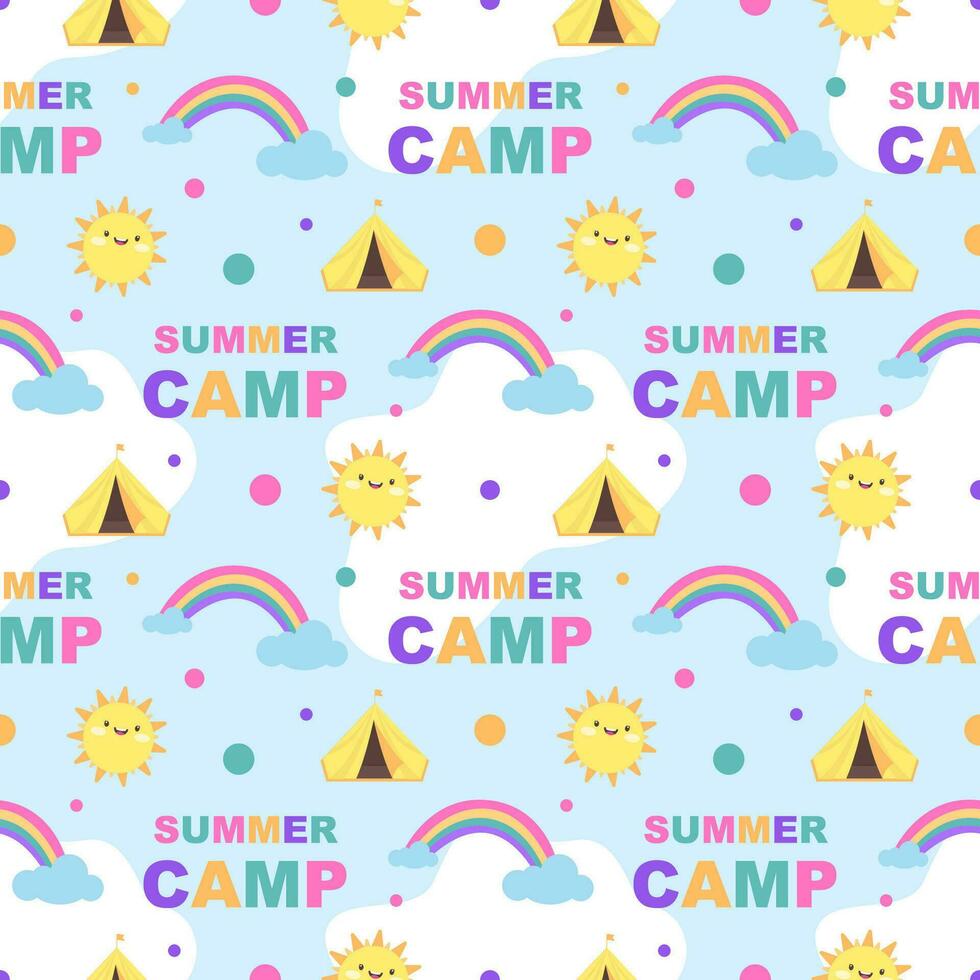 Summer Camp Seamless Pattern Design of Camping and Traveling in Template Hand Drawn Cartoon Flat Illustration vector