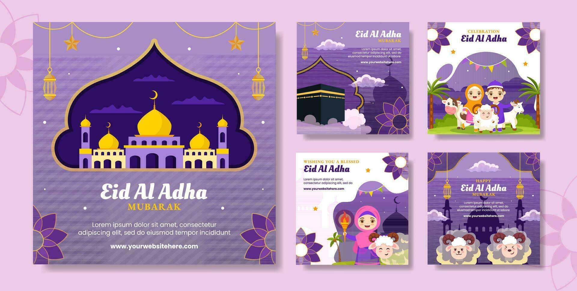 Happy Eid Al Adha Mubarak Social Media Post Illustration Cartoon Hand Drawn Templates Background vector