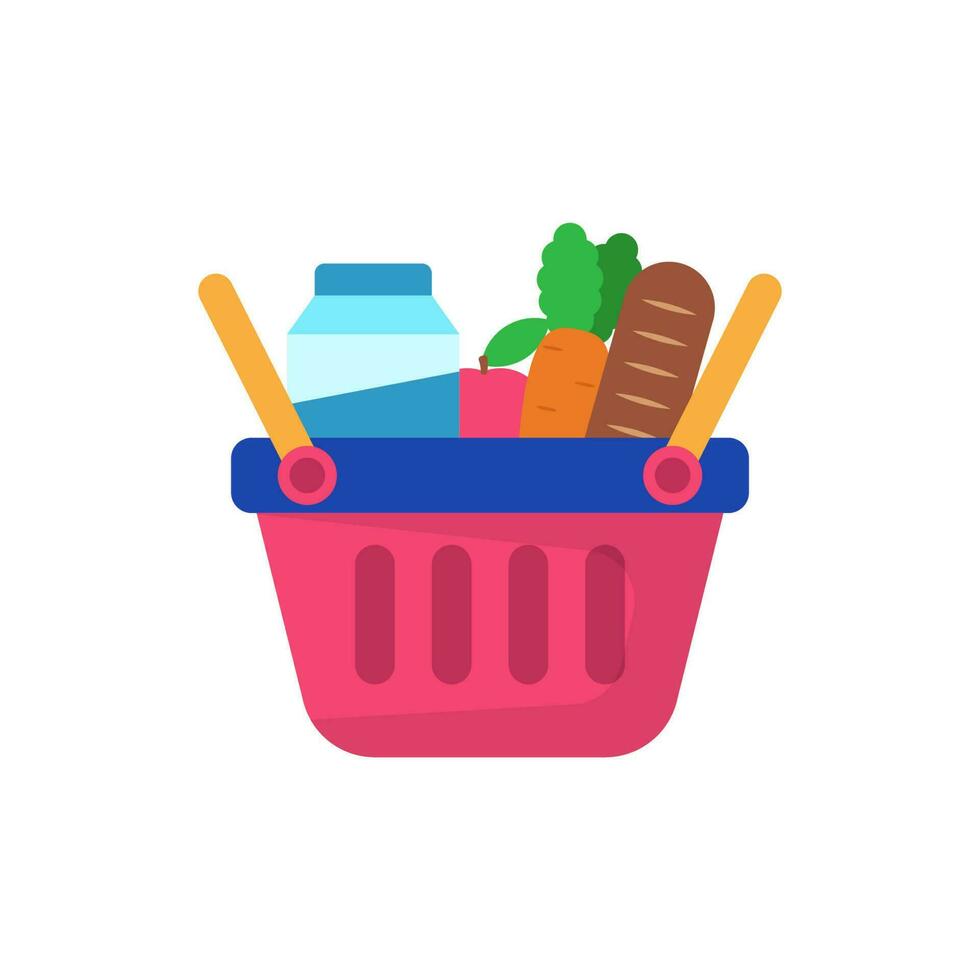 Shopping basket with bread, carrot and milk vector suitable for grocery illustration