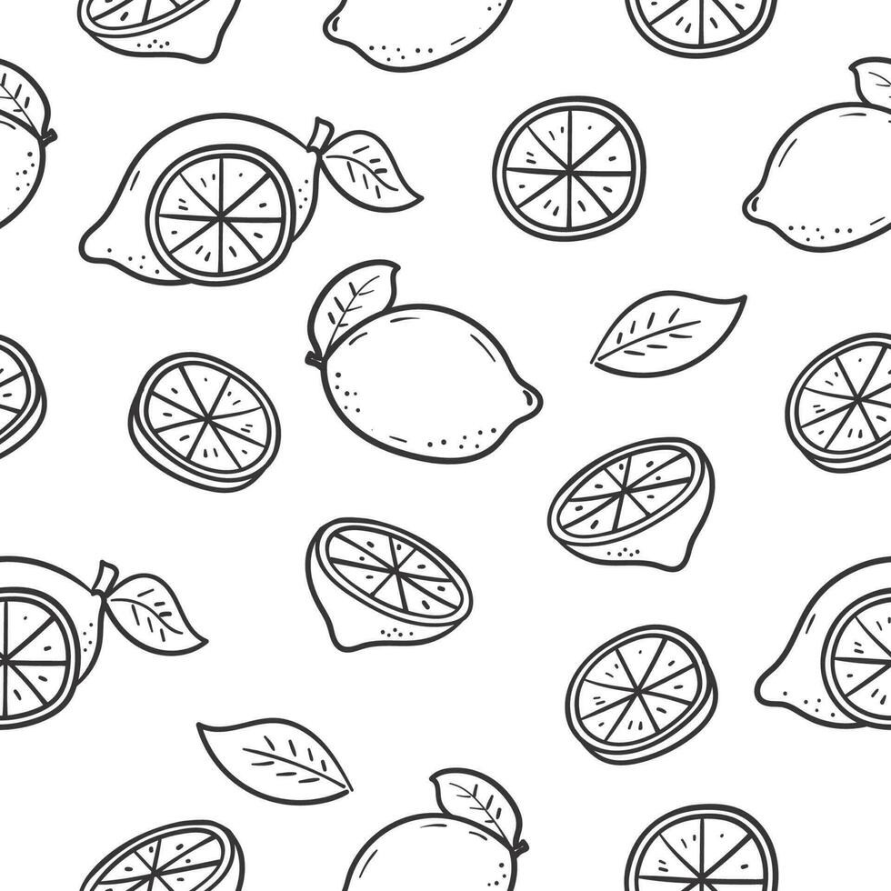 Seamless lemon doodle pattern with a black and white color suitable for background or texture vector