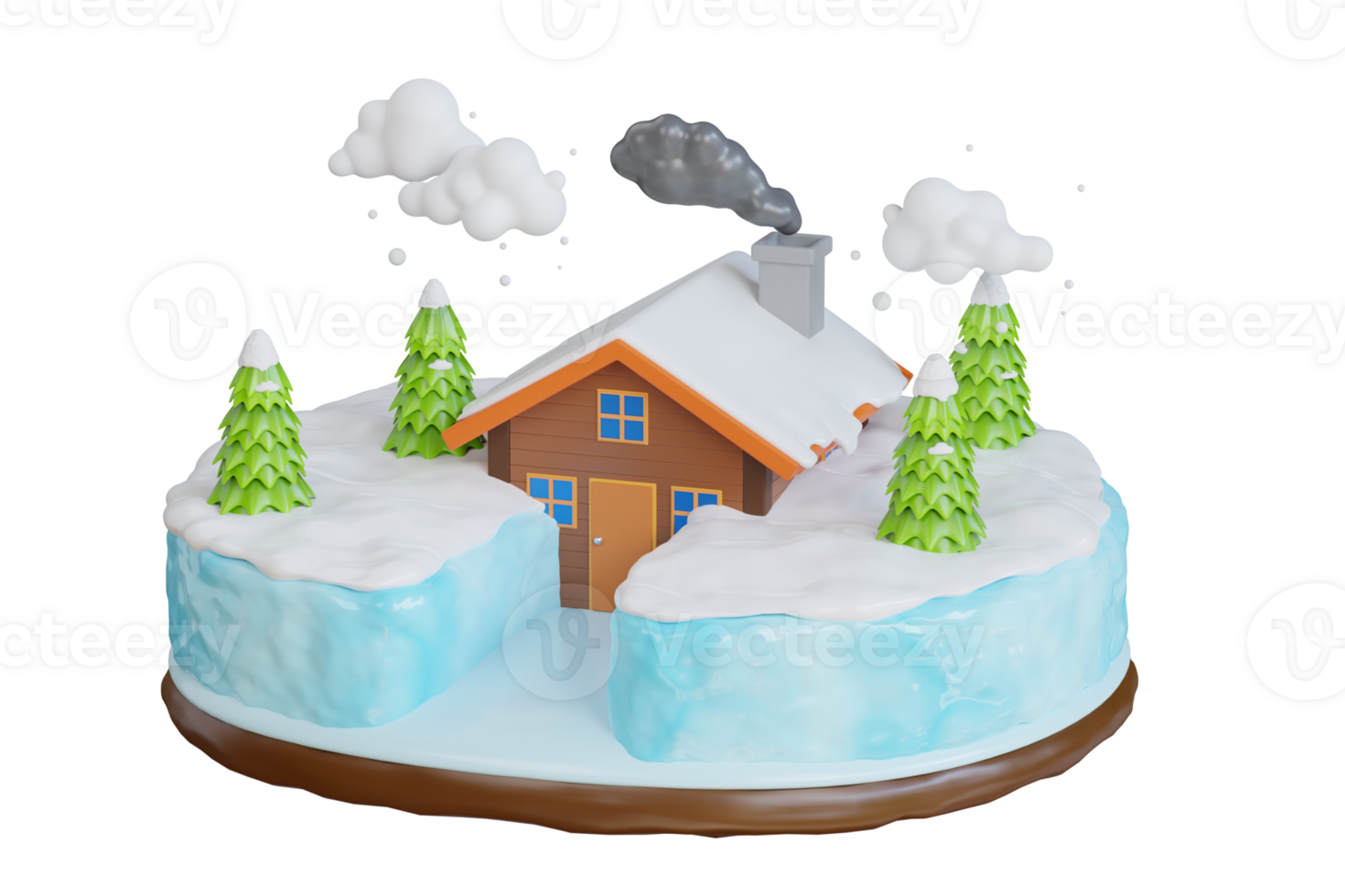 House Building in Forest Covered Snow 3D illustration. house under winter snowfall. Winter Season Blizzard Warning png