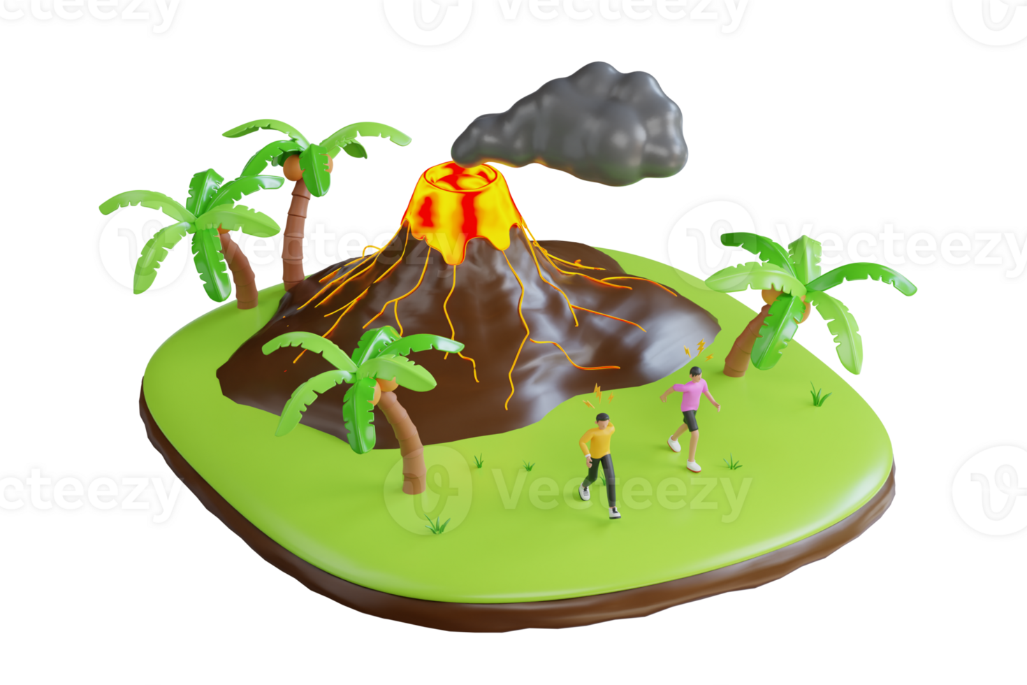 3d illustrazione di vulcanico eruzione con lava. vulcanico montagna nel eruzione. 3d illustrazione png