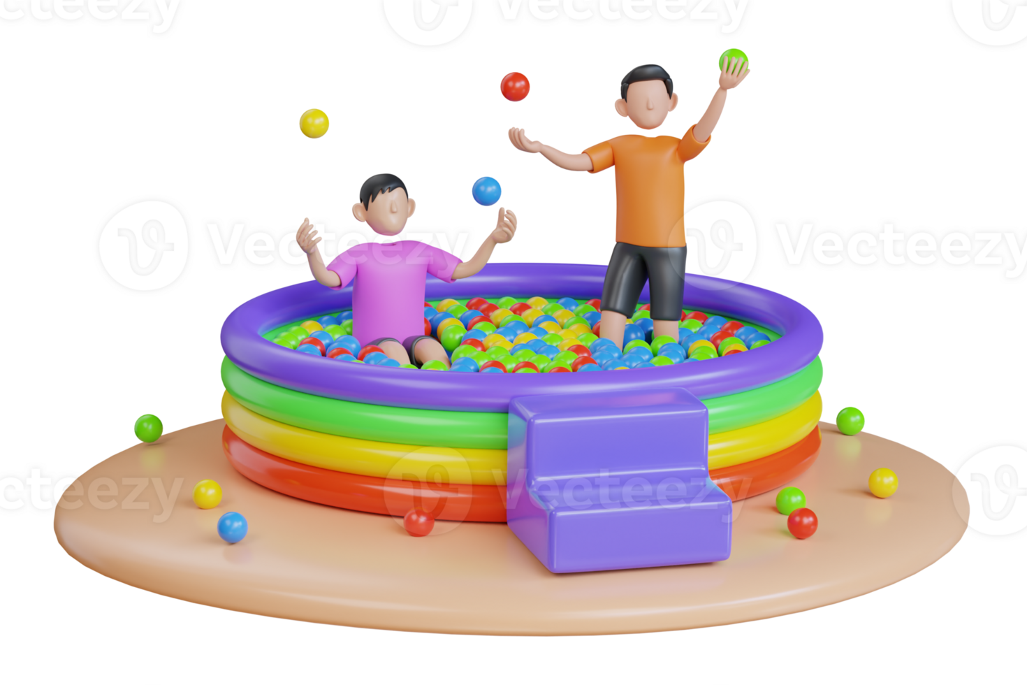 muitos colorida plástico bolas caiu e preenchidas crianças piscina. plástico bolas preenchidas criança piscina. 3d ilustração png