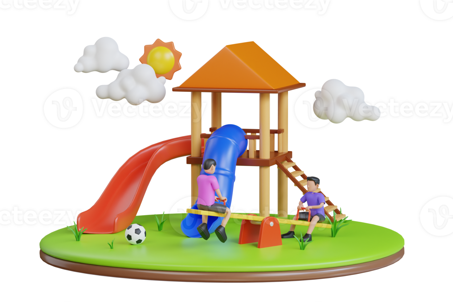 3d children playground. Park, kids playground. Outdoor games. Playground slide. Play area for children. 3d illustration png