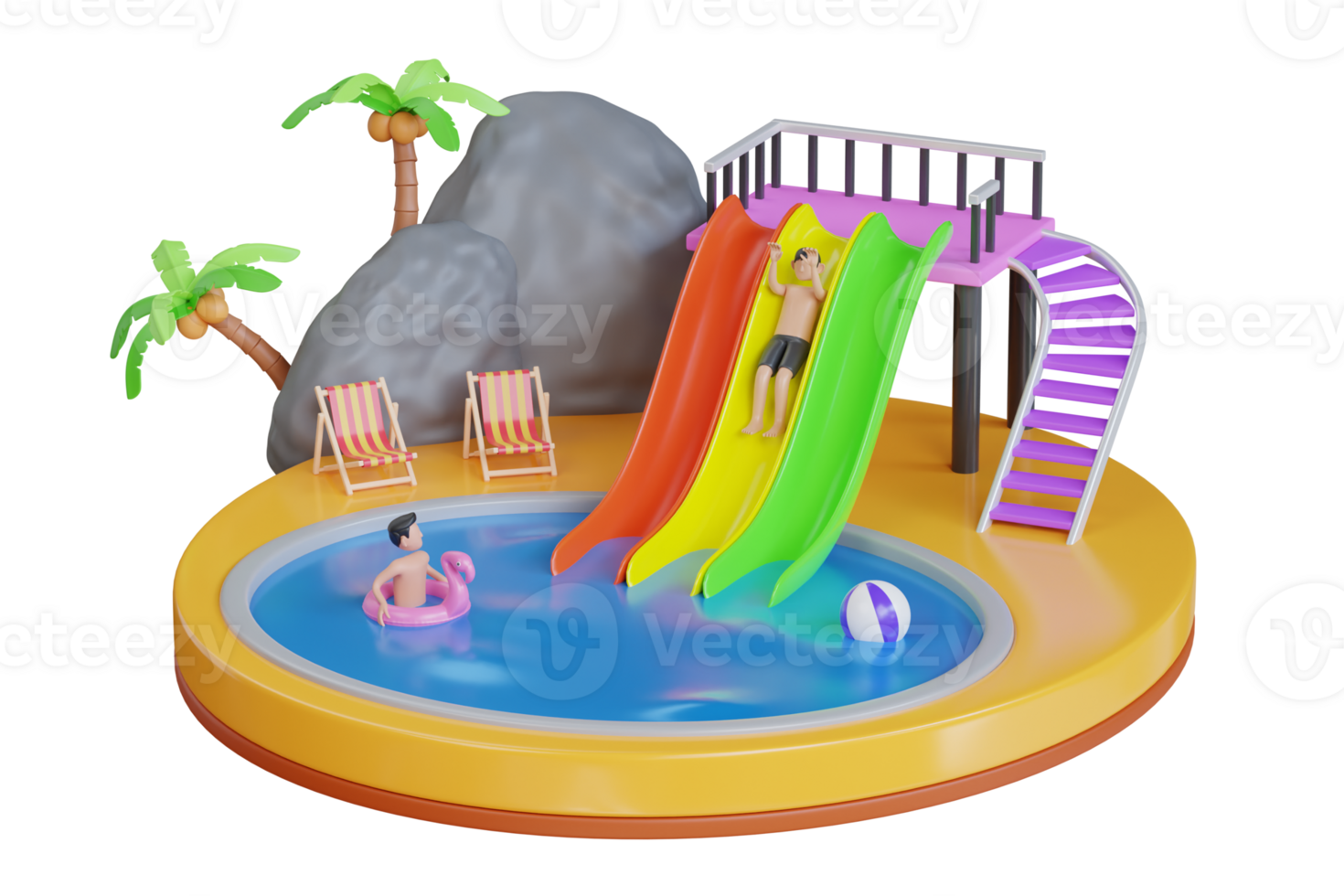 3D Aqua park with water slides. Playground slide. Play area for children. 3d illustration png