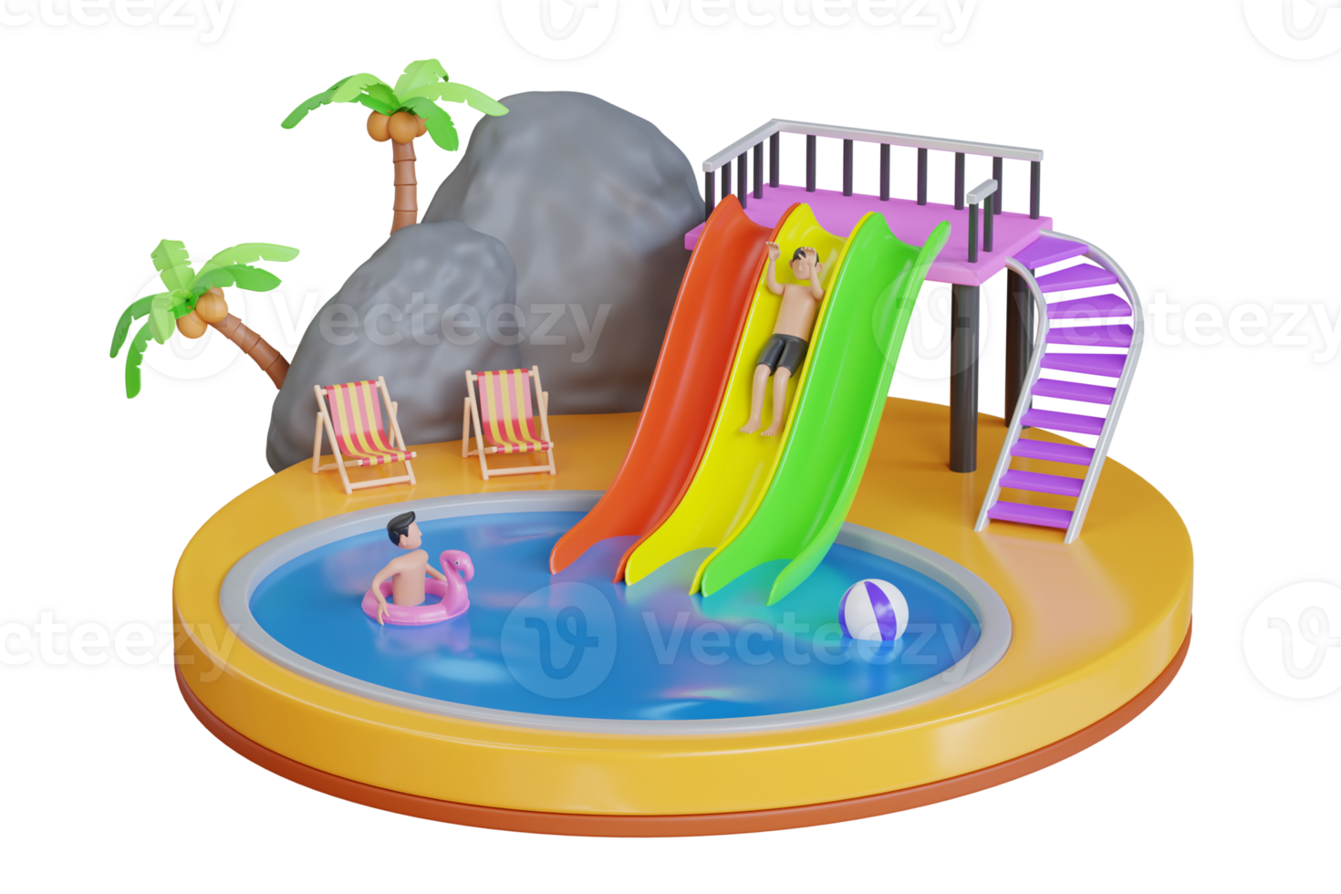 3d aqua Park mit Wasser Folien. Spielplatz gleiten. abspielen Bereich zum Kinder. 3d Illustration png