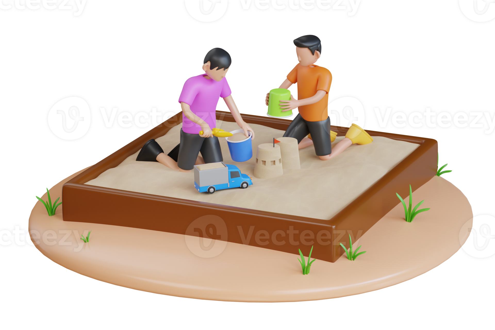 children playing in the sandbox. Sand pit children's playground. builds