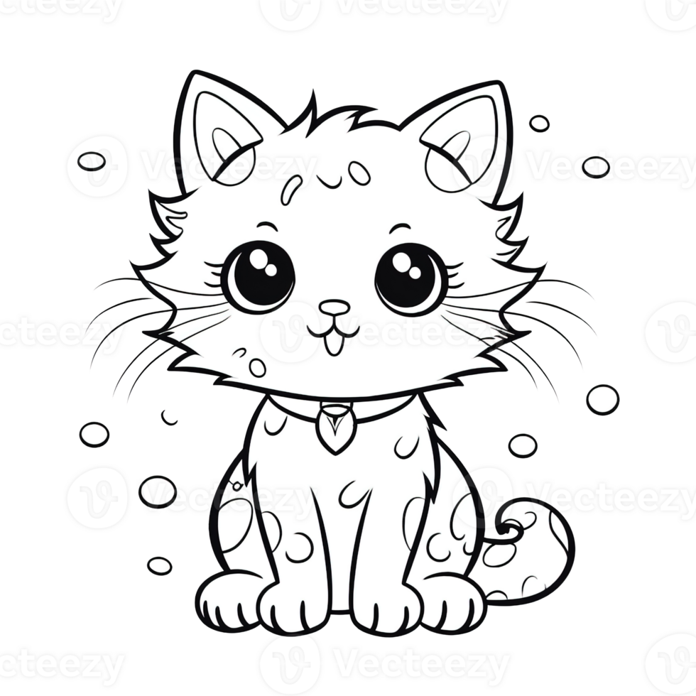 Cute cartoon cat. Coloring book page for children, isolated object, whimsical cartoon drawing illustration png