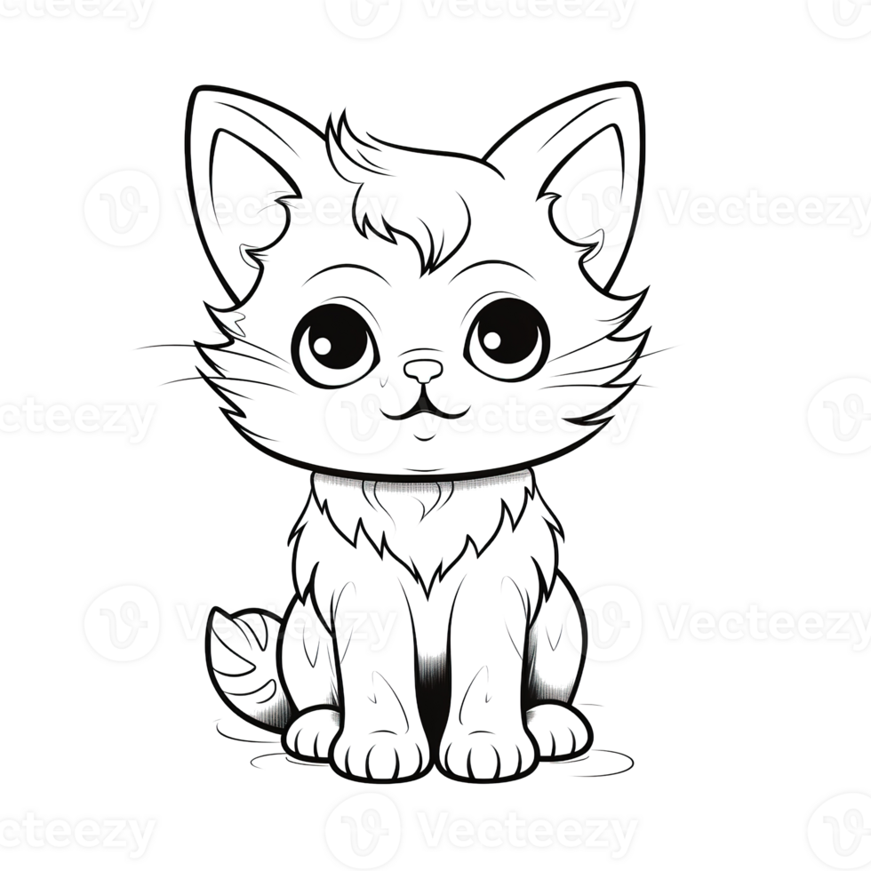 Cute cartoon cat. Coloring book page for children, isolated object