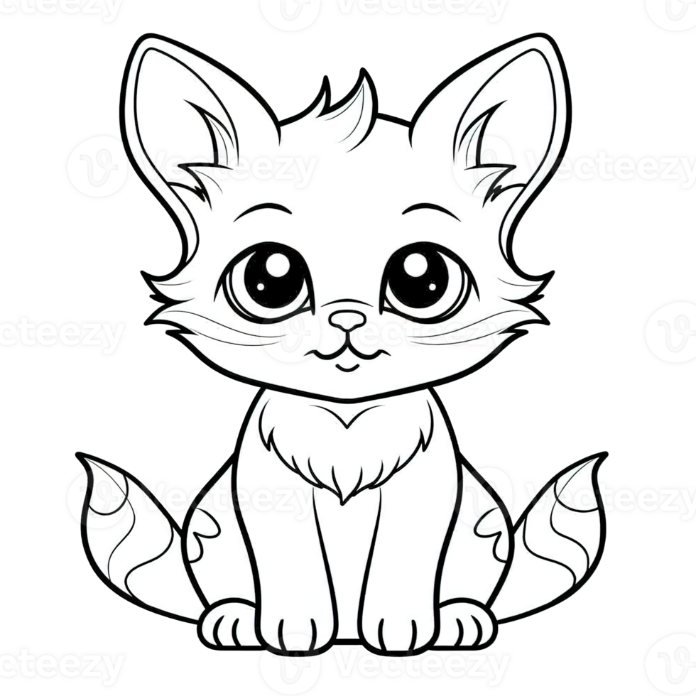 Cute cartoon cat. Coloring book page for children, isolated object