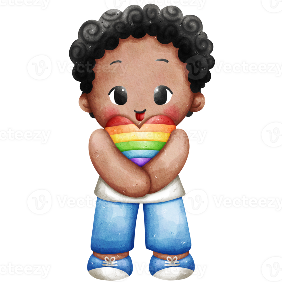 Boy holding pride heart watercolor element png