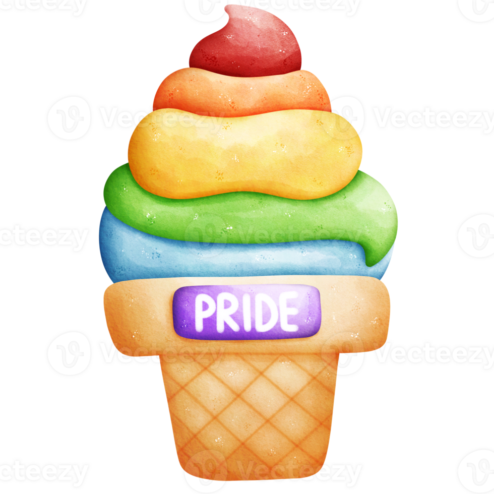 Rainbow pride ice cream watercolor element png