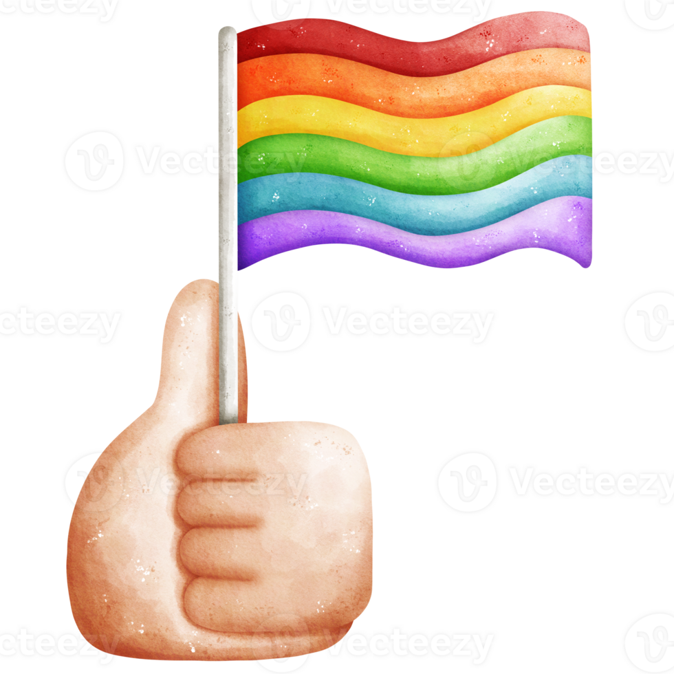 Rainbow flag in hand watercolor element png