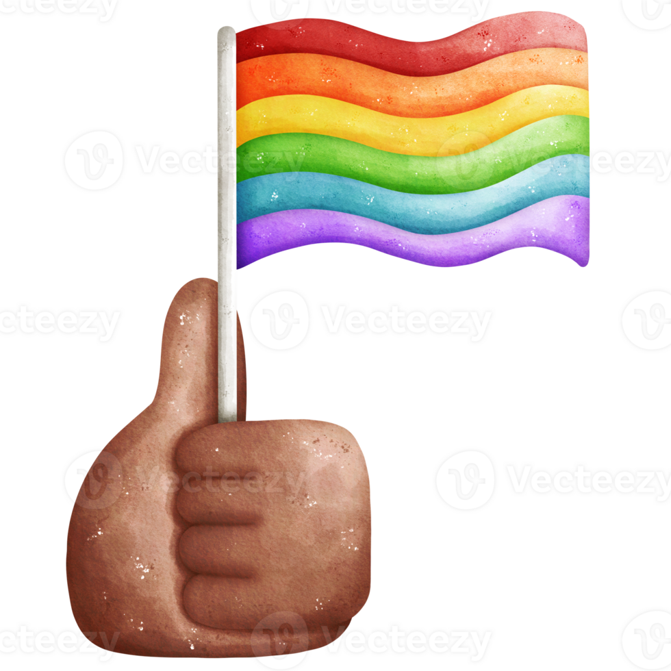 Rainbow flag in hand watercolor element png