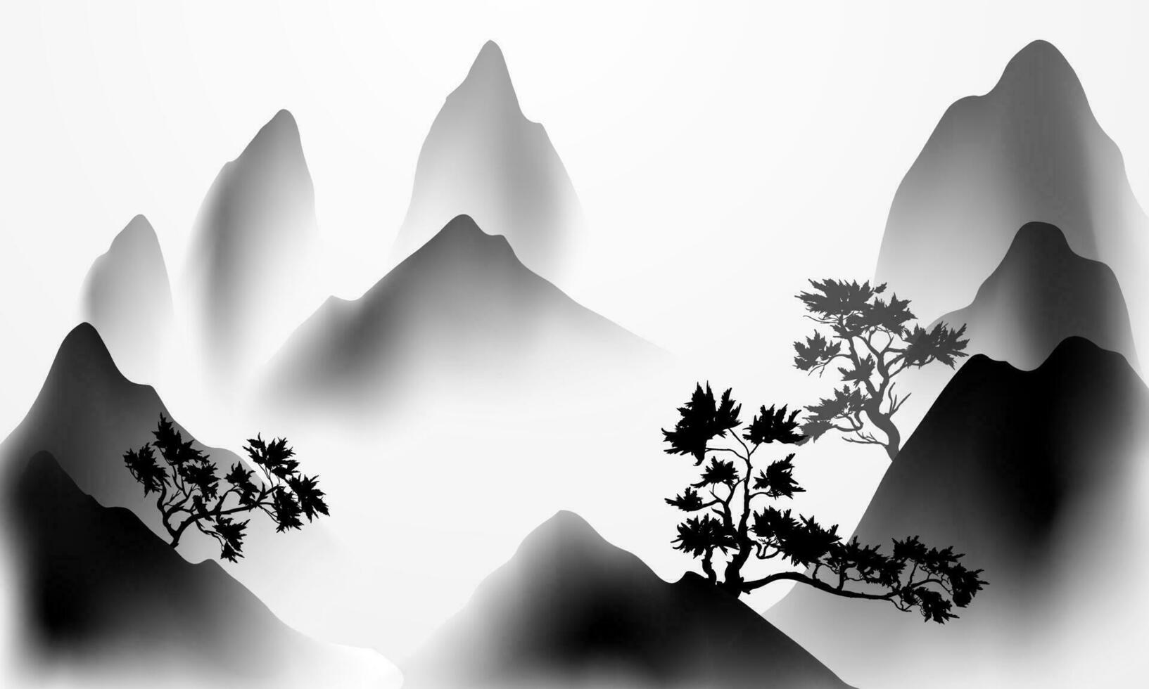 Modern design vector illustration of beautiful Chinese ink landscape painting.