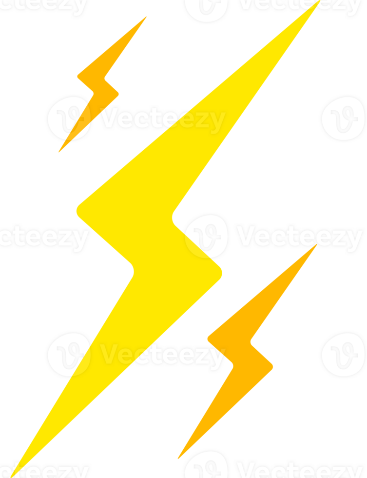 Transparent lightning bolt flash icon. High voltage electricity thunder shock design. png