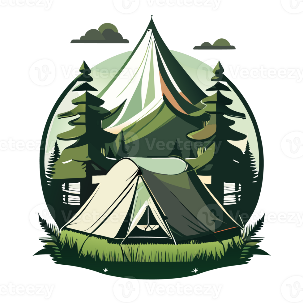 Mountain Camp. Tourist Tent and Bonfire on the Shore at Night. flat design. print design for t shirt png