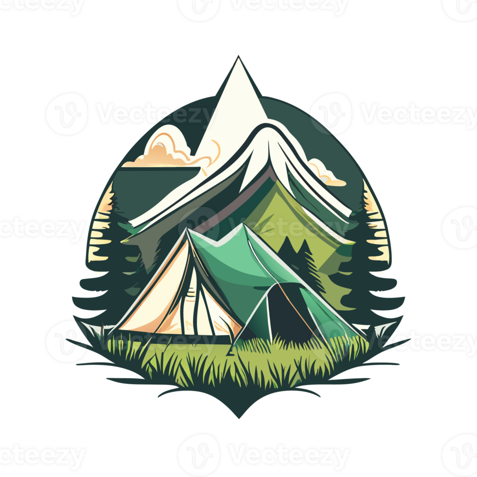 Mountain Camp. Tourist Tent and Bonfire on the Shore at Night. flat design. print design for t shirt png