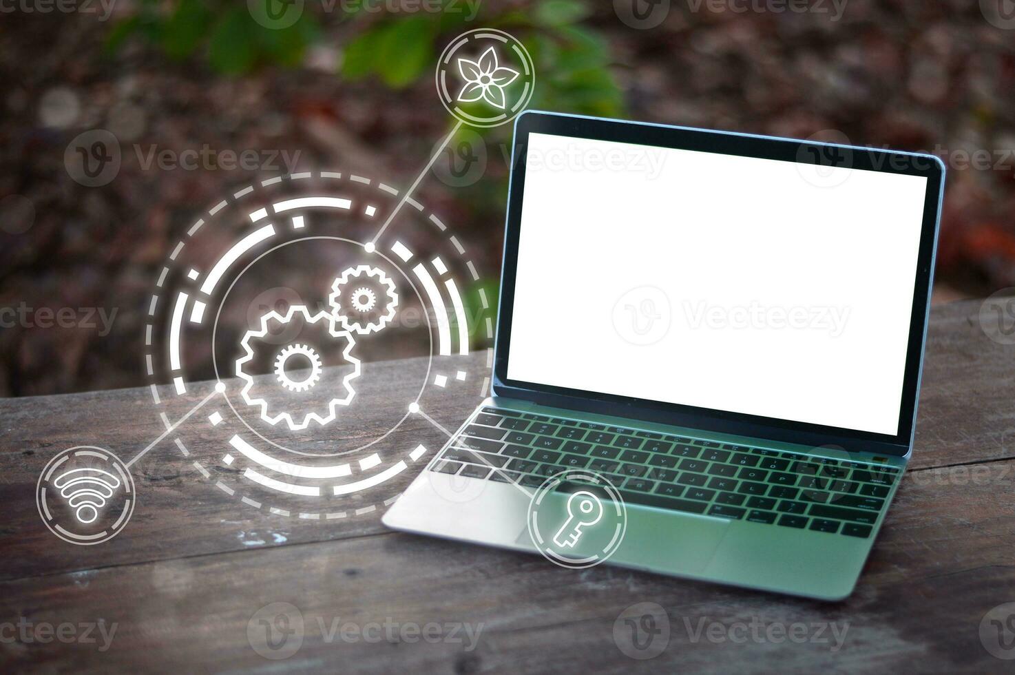 Technology laptops pair nature and sustainable business with security. photo