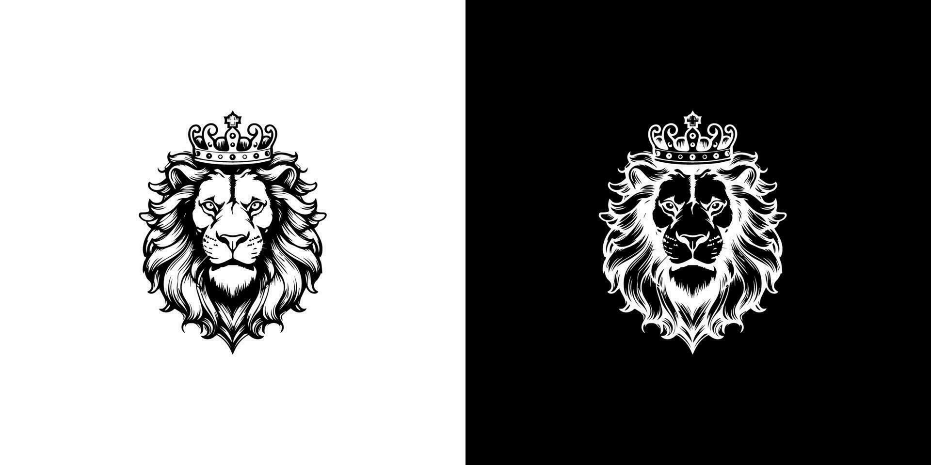 Royal king lion crown symbol. Elegant black Leo animal logotype. Premium luxury brand identity icon. Vector illustration design template.